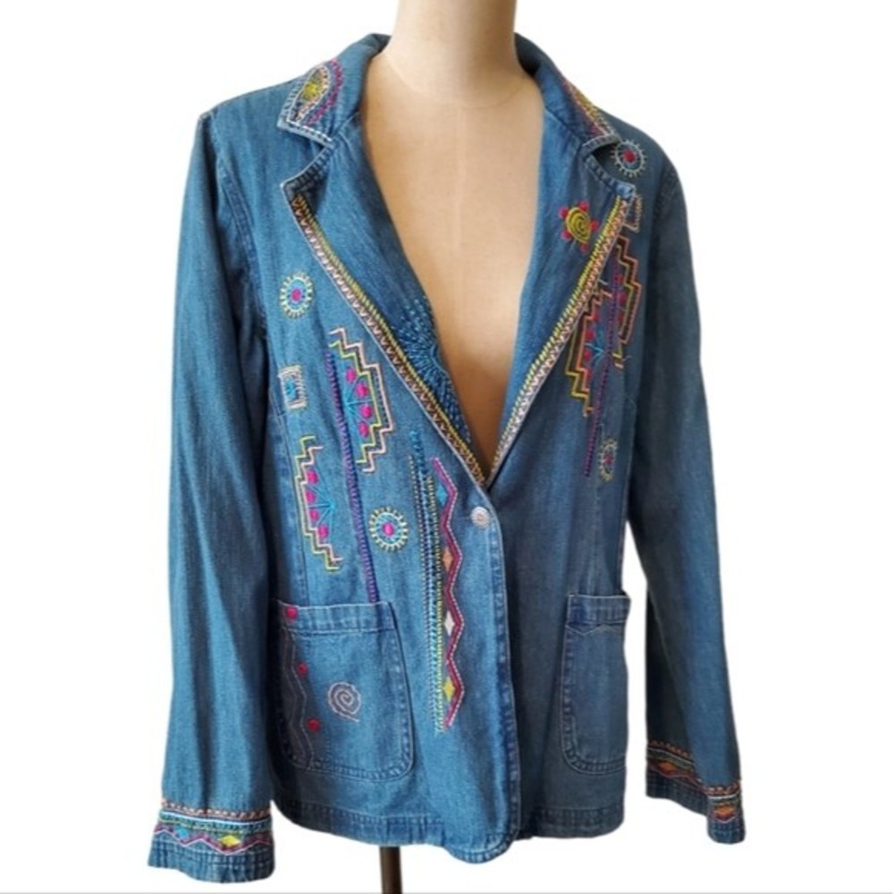 Ladies Vintage Western 80s denim  blazer medium